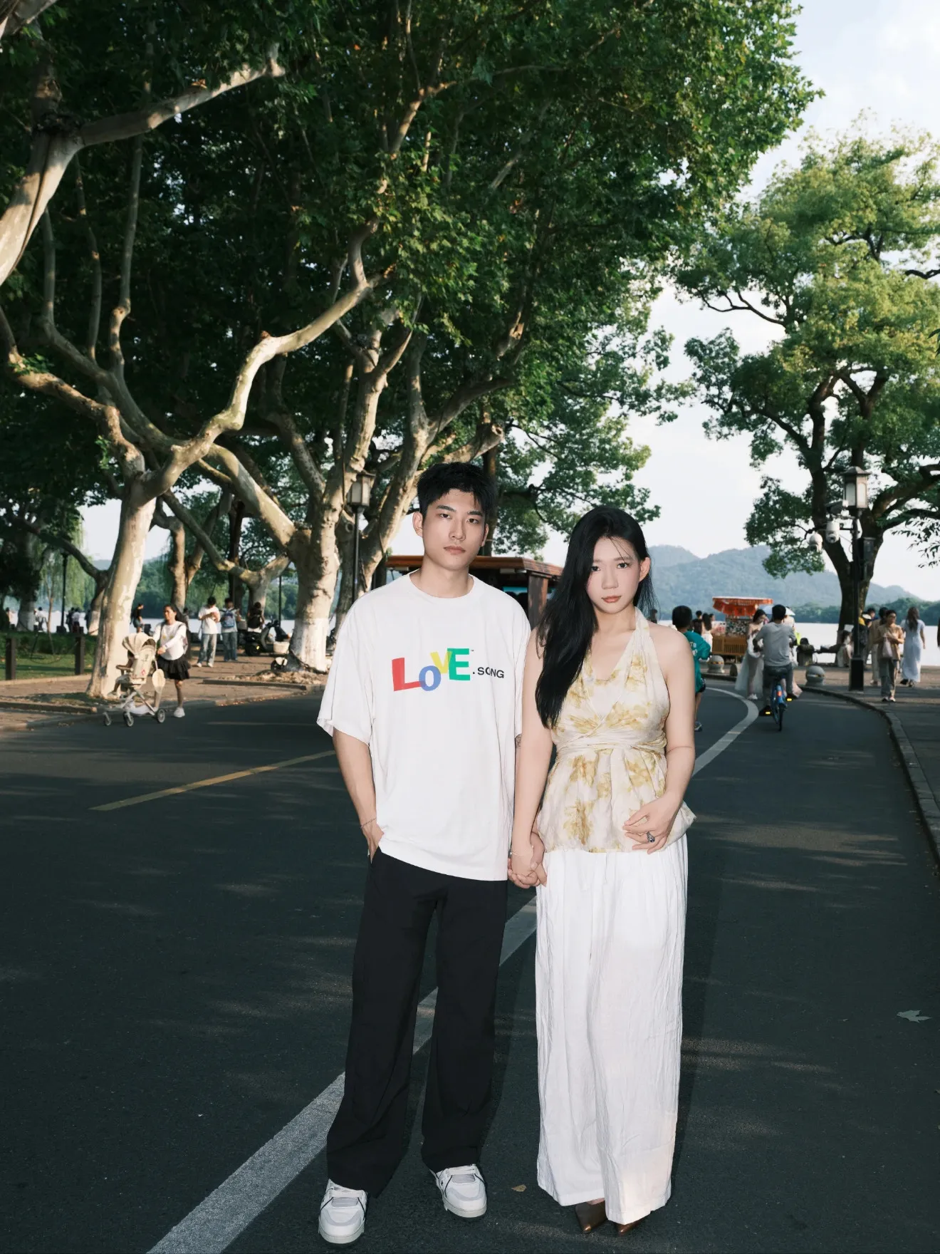 ❥8031#P116 Saint Mxxxxxx short-sleeved T-shirt, made of soft cotton fabric, comfortable and breathable. The words "LOVE SONG" are printed on the front. It has a full street feel and a loose fit. It is suitable for daily casual or street wear. Size: (S-M-L-XL) Color: Beige